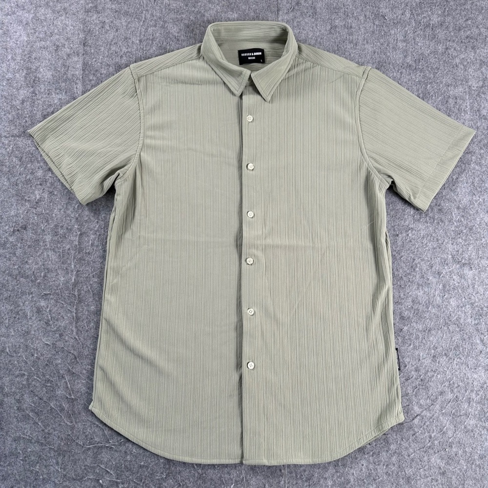 Hudson & Barrow Wovens Mens Large Sage Green Crinkle Texture Short Sleeve Shirt
